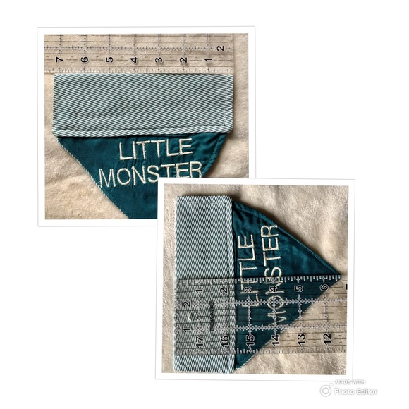 HANDMADE DOG BANDANA PERSONALIZED EMBROIDERED LITTLE MONSTER SLIP ON COLLAR - Picture 7 of 9